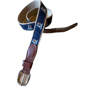 Zep Pro Leather Canvas Blue Nautical Multi Sail Sailing Sailboat Belt Sz 34 USA